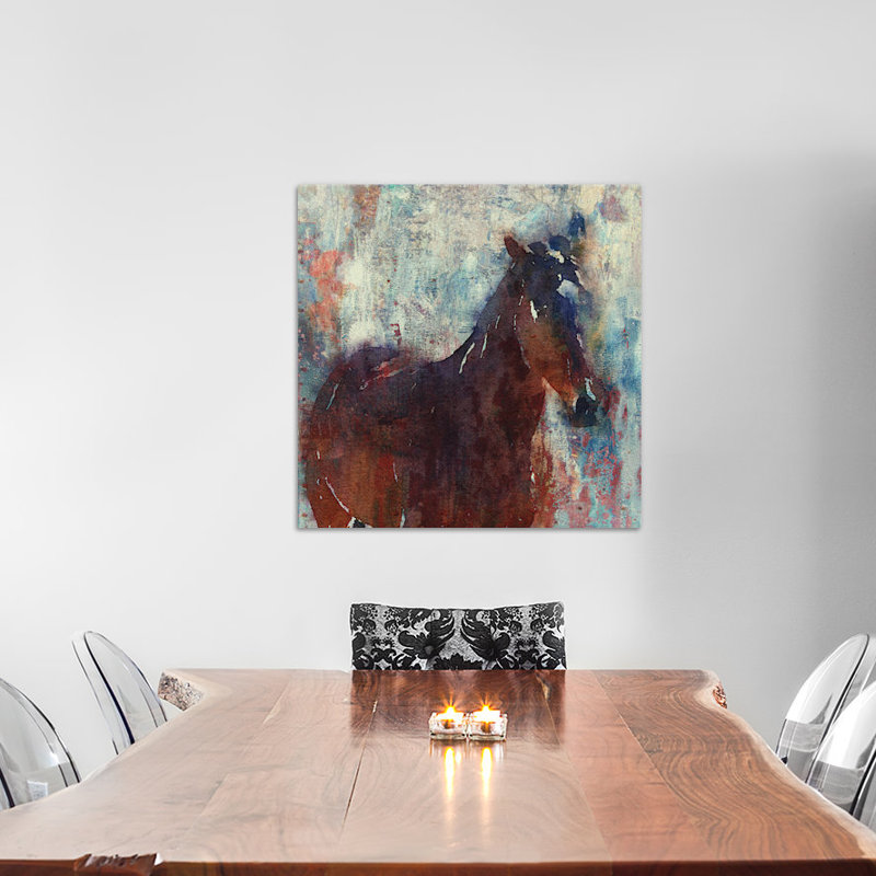 "wild cheval" , reproduction d’art sur toile tendue, H 18 po x l 18 po x P 1,5 po, Toile avec cadre noir, Pas de tapis