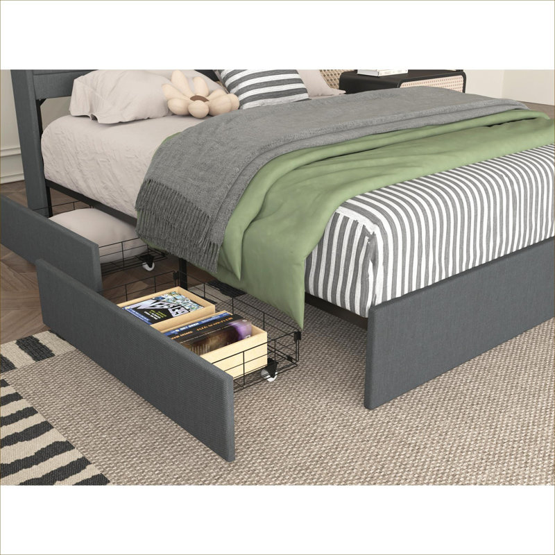 Structure de lit plateforme tapissier grand avec rangement