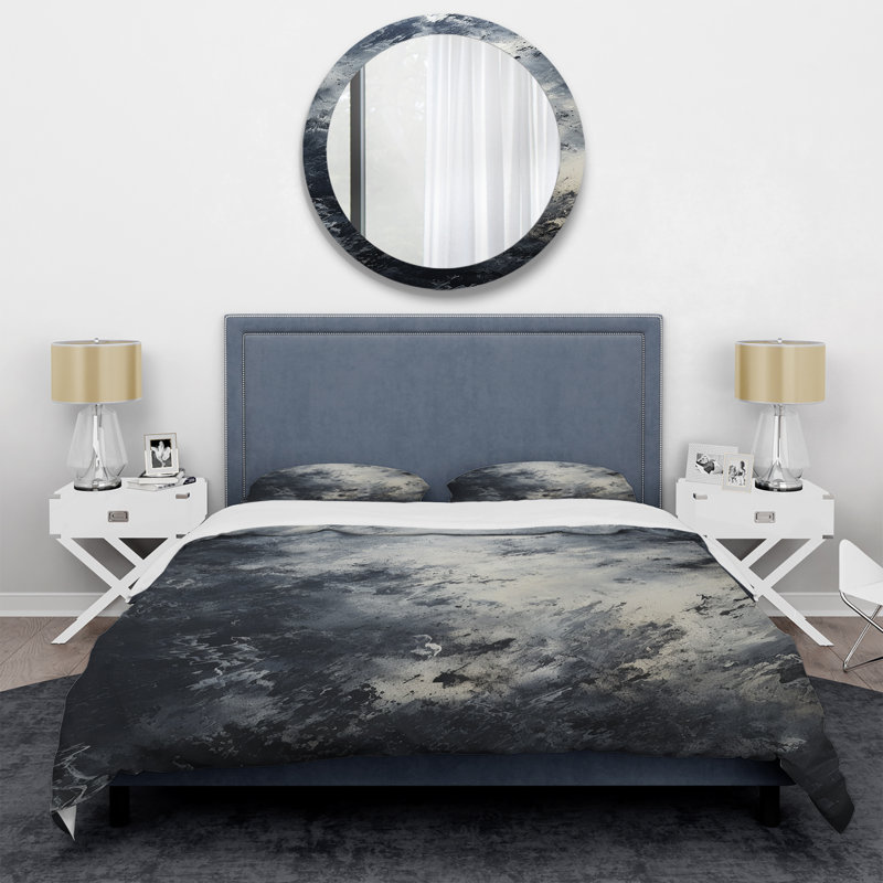 Ensemble de housse de couette Gray Lunar Surface - Tachisme, Housse de couette pour très grand lit et 2 très 