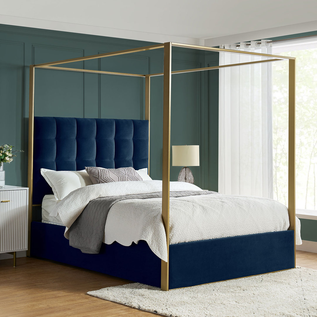 Clinchport Modern Canopy Upholstered Bed with Tufted Back Willa Arlo™ Interiors 