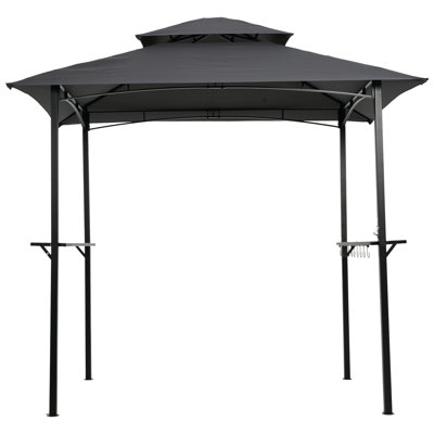 8X5ft Grill Gazebo Canopy Replacement - Double Tiered Bbq Tent Top Cover Fabric With , Water Resistance, Gray Roof Protected , Gray, Simple Setup For Backyard