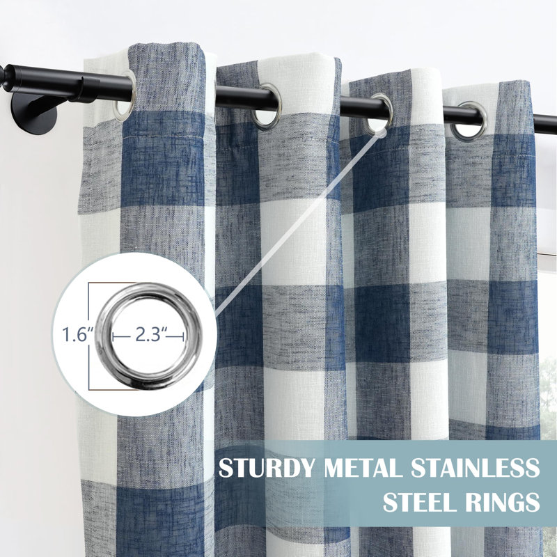 Adamantini Plaid Blackout Thermal Grommet Curtain Panels, Navy Blue, 52" W x 102" L