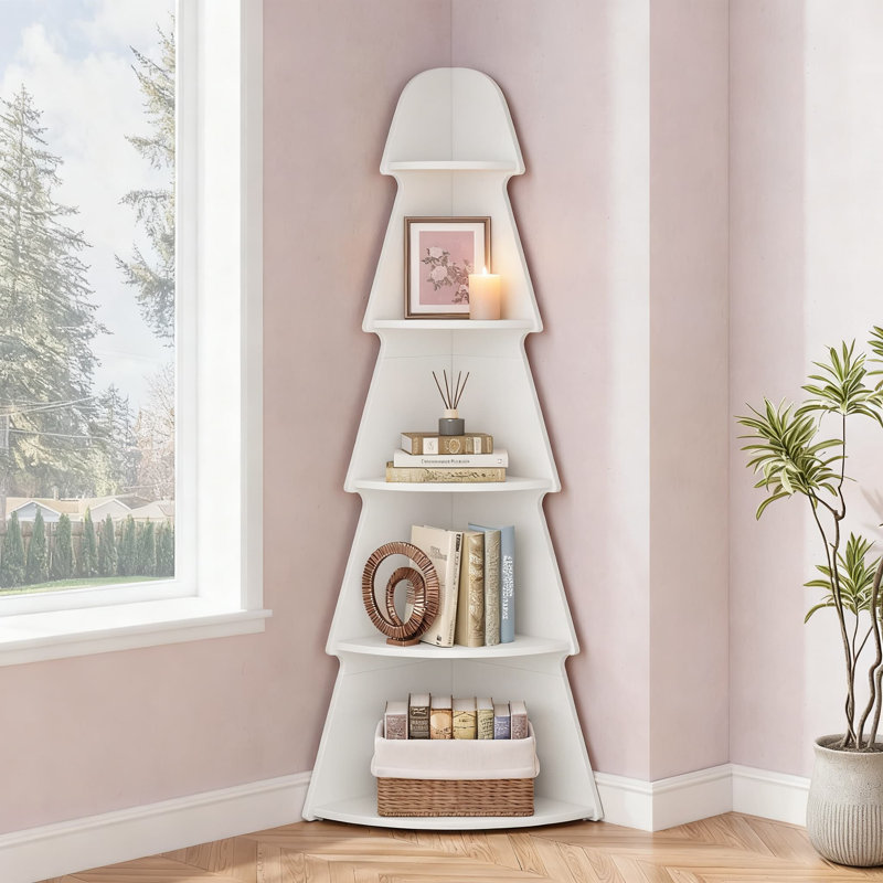 Étagère d'angle à 5 niveaux avec lumières DEL, étagère de rangement en forme d'arbre de Noël, bibliothèque en échelle rétro pour une présentation peu encombrante et une décoration intérieure