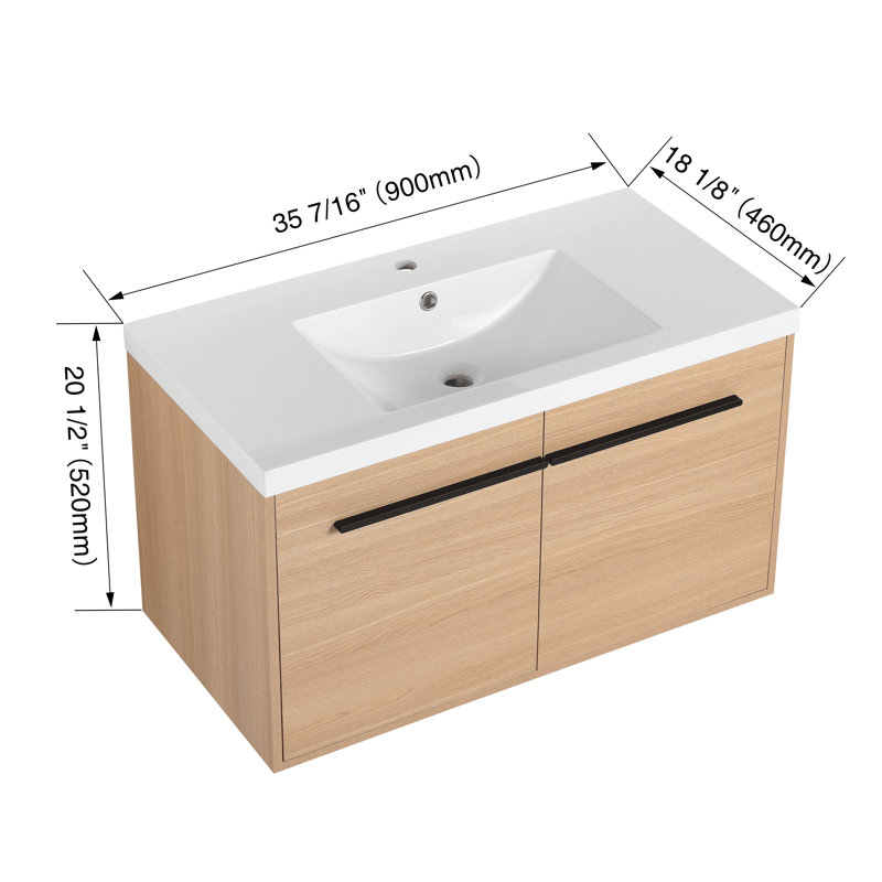 Meuble-lavabo en résine - Rangement de salle de bain moderne avec fermeture en douceur, 36"