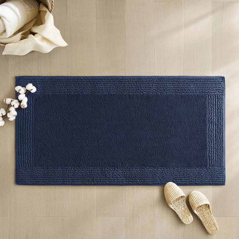 1 tapis de bain réversible 100% coton touffeté 3000 g / m², Marine, L 44 po x l 24 po