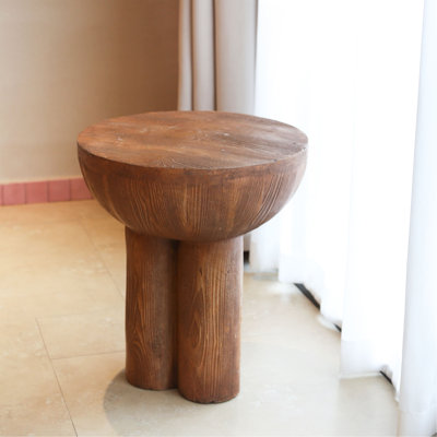 Iris Outdoor Patio Three-Legged Wood-Grain Round MGO Side Table