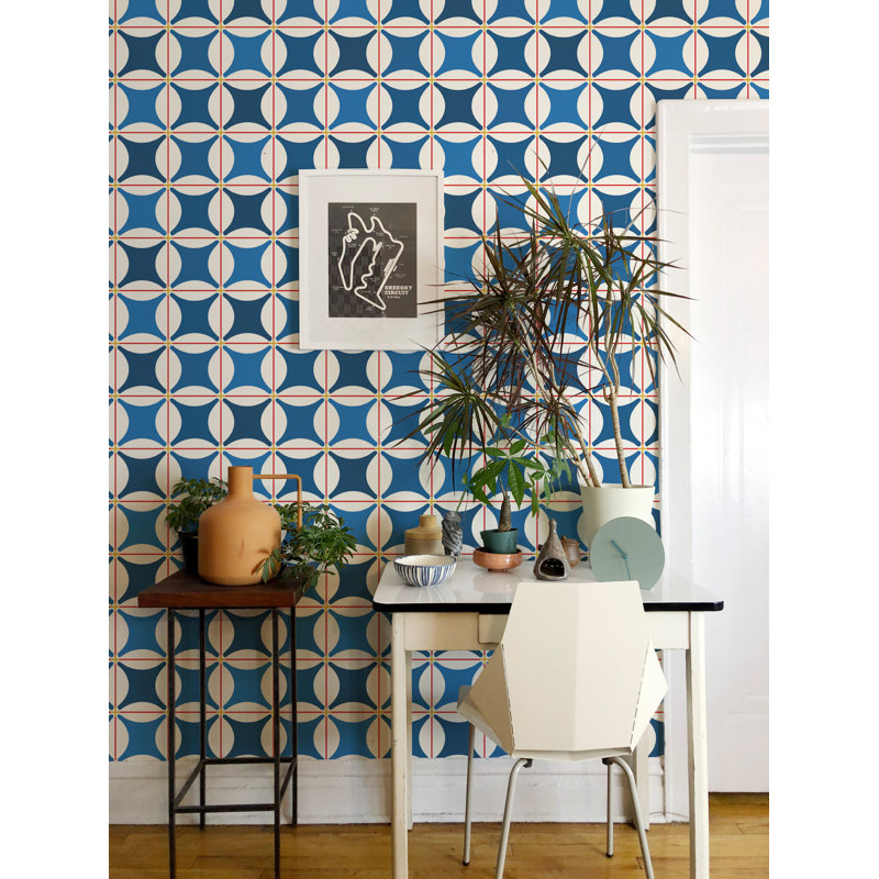 Papier peint Traveller Tile, Non encollé, Cobalt Blues, Paper