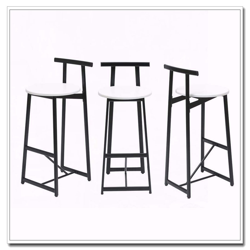Ensemble de 3 tabourets de bar à hauteur de comptoir avec dossier et siège en panneau de fibres à densité moyenne, Blanc