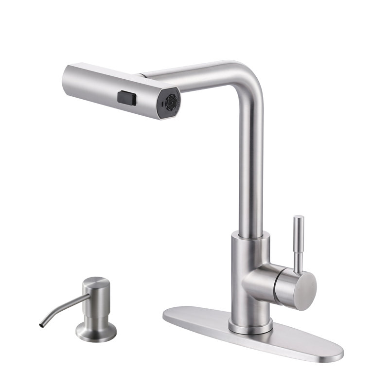 Single-Handle High Arc Kitchen Faucet with Pull Down Sprayer and Soap Dispenser, Brushed Nickel