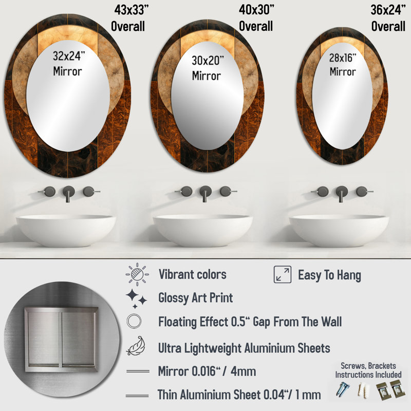 Mosaic Walnut Essential Forms II - Modern Oval Wall Mirror, 43" x 33"