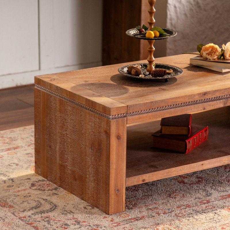 Table basse rectangulaire pour salon, table basse à 2 niveaux avec tablette de rangement