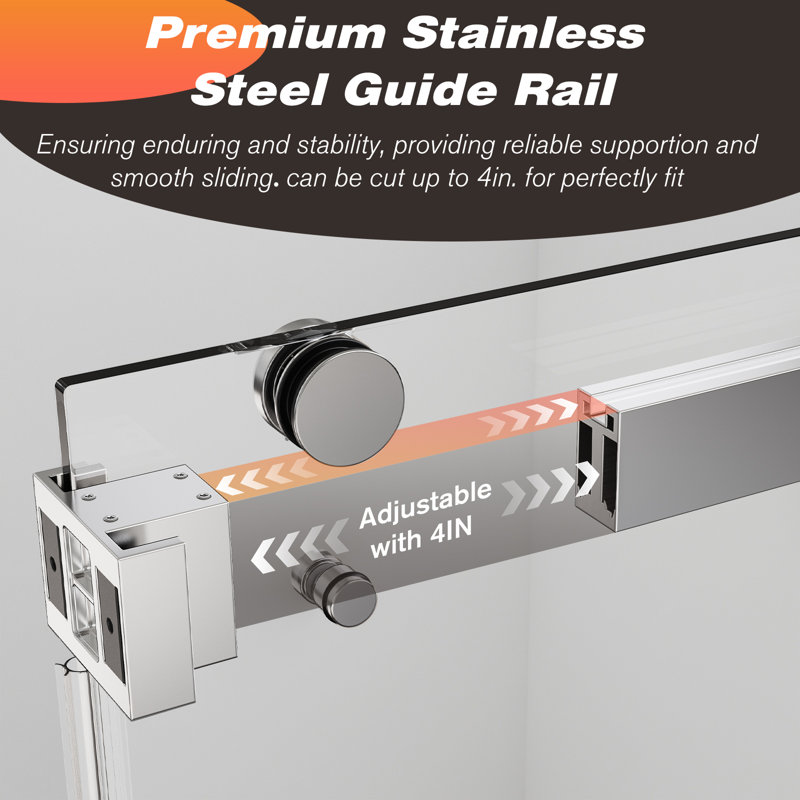 68"-72"W x 76"H Frameless Double Sliding Shower Door with 3/8" SGCC Tempered Glass, 304 Stainless Steel Hardware, Chrome