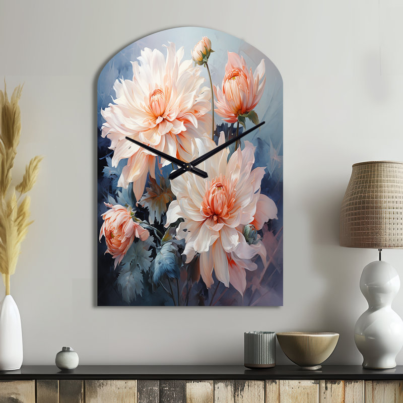 Horloge murale pêche asymétrique «Peach Chrysanthemums Romantic Impression I», Moyenne