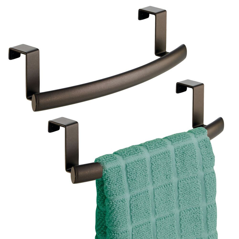 iDesign 10-inch Curved Over-the-Cabinet Towel Bar - Set of 2 - Brushed, Silver