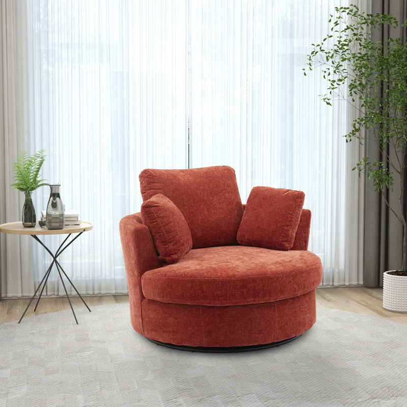 40" W Dahlonega Slipcovered Swivel Barrel Chair, Terracotta Chenille, 33.6'' H x 40'' W x 35'' D