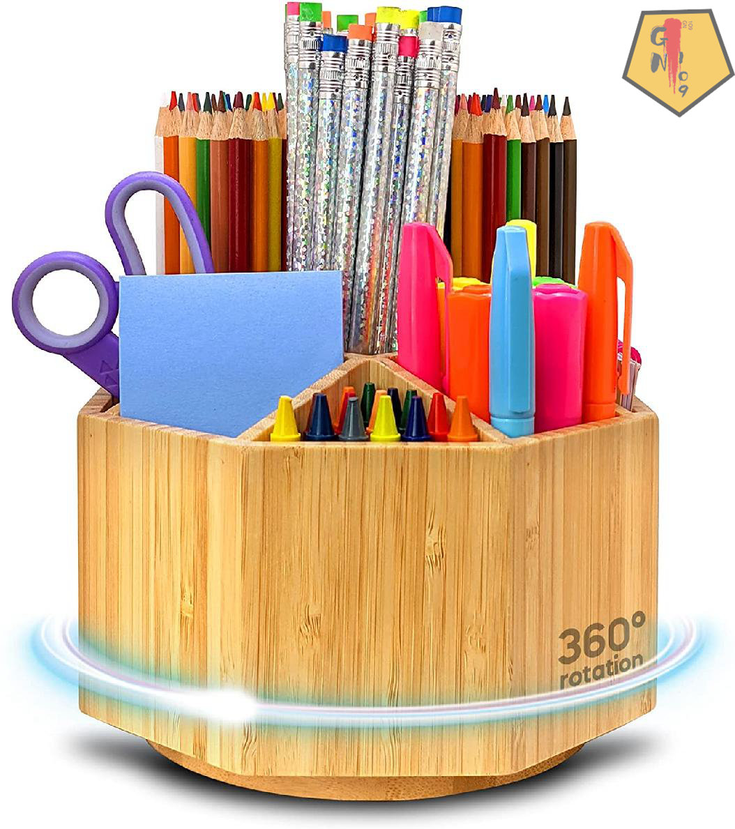 Performore 1 Pack of Bamboo Pen Holder, Wooden Pencil Holder Desk Organizer, Multi Purpose Wooden Box for Pencils Art Makeup Brush, Wood Pen Desk