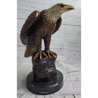 Joonwon Bronze Sculpture Statue of Bald Eagle by Moigniez Marble Base Outdoor 14" x 15"