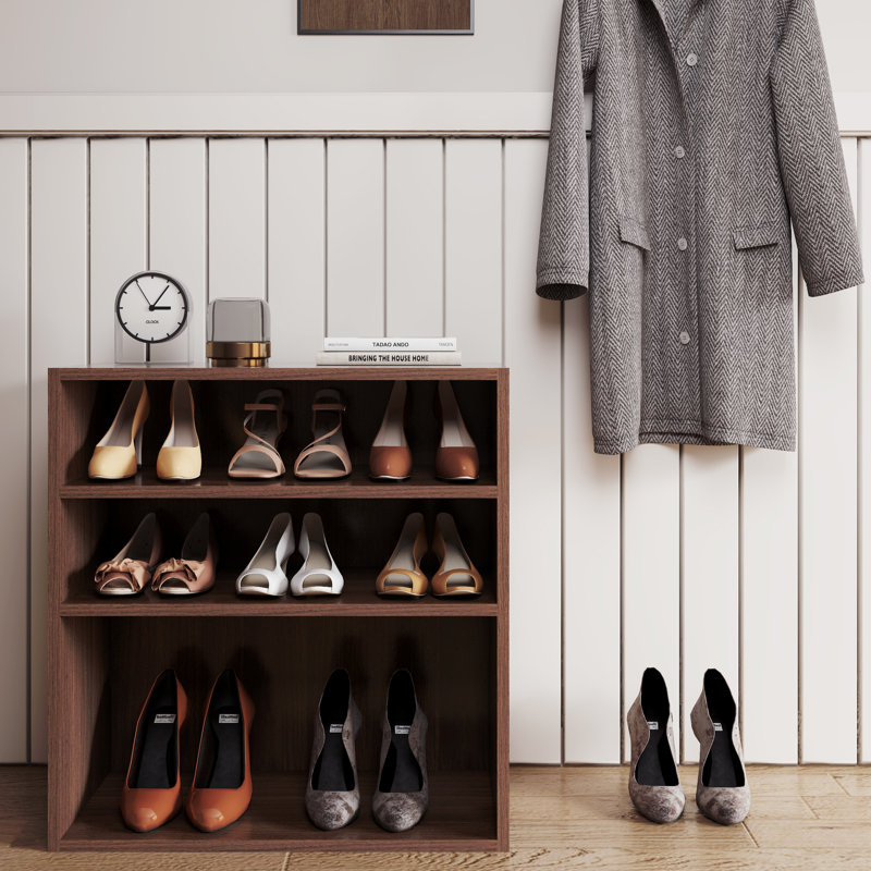 Latitude RunÂ® Shoes Rack, Free Standing Wood Closet Organizer Unit, Walnut, 25.2" H x 17.7" W x 12" D