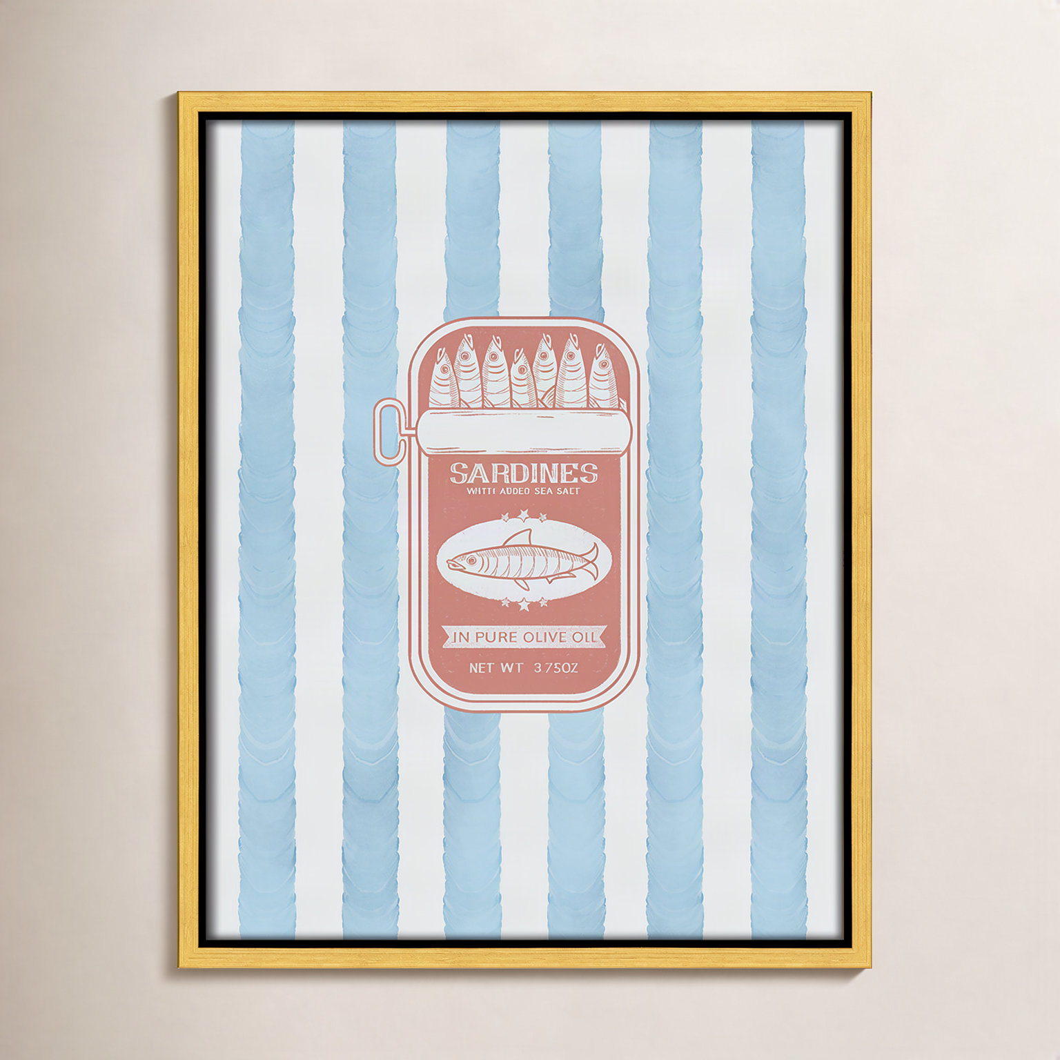Salty Sardines Print by Marcus Prime, 12.5'' W x 15.5'' H, Gold Floater