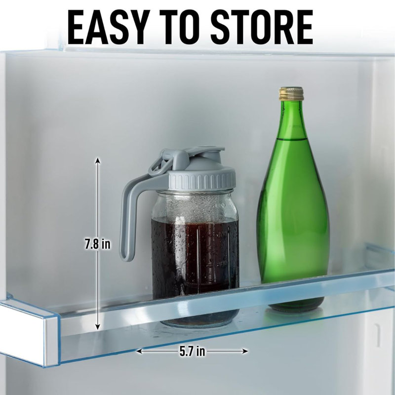 Zulay 32oz Cold Brew Maker - Mason Jar Glass, Leak-Proof Lid, Fine-Mesh Stainless Steel Filter, Gray, 4 Cups