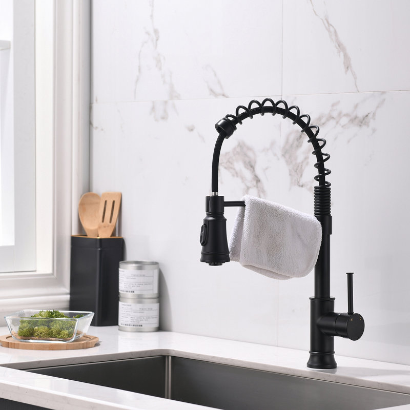 Robinet de cuisine extractible à poignée simple avec conduites d'alimentation