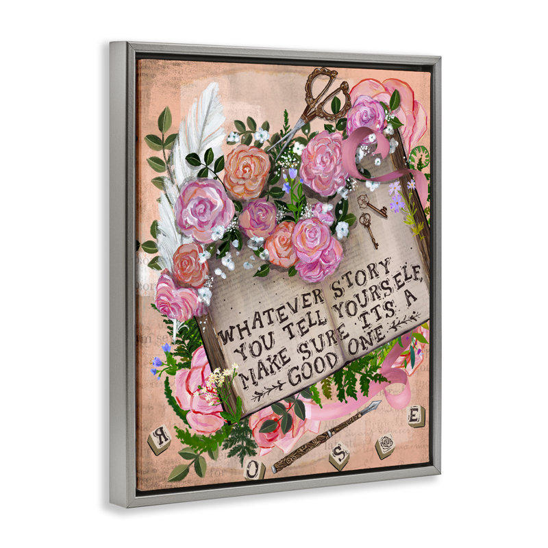 Cadre flottant «Tell Yourself A Good Story», design par Glad You Here Co., H 21 po x l 17 po, Cadre flottant gris lustré