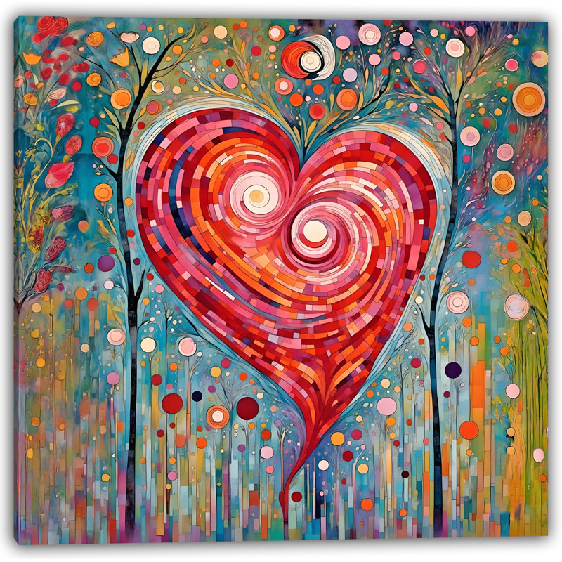 «Whimsical Heart Mosaic - Abstract Love», reproduction sur toile, H 20 po x l 20 po