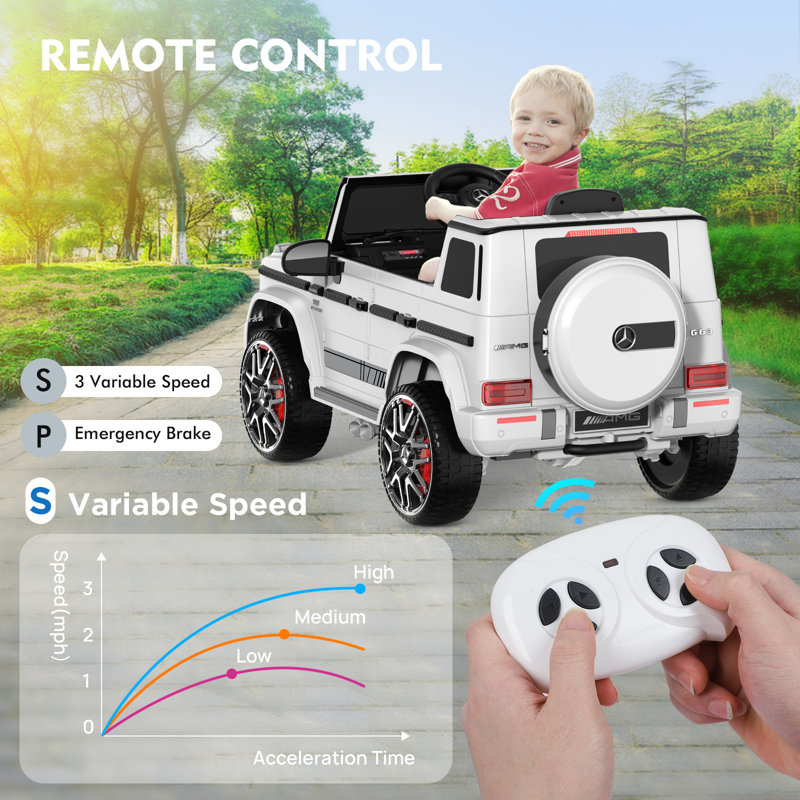 12V White Mercedes-Benz G63 Kids Ride-On SUV with Remote