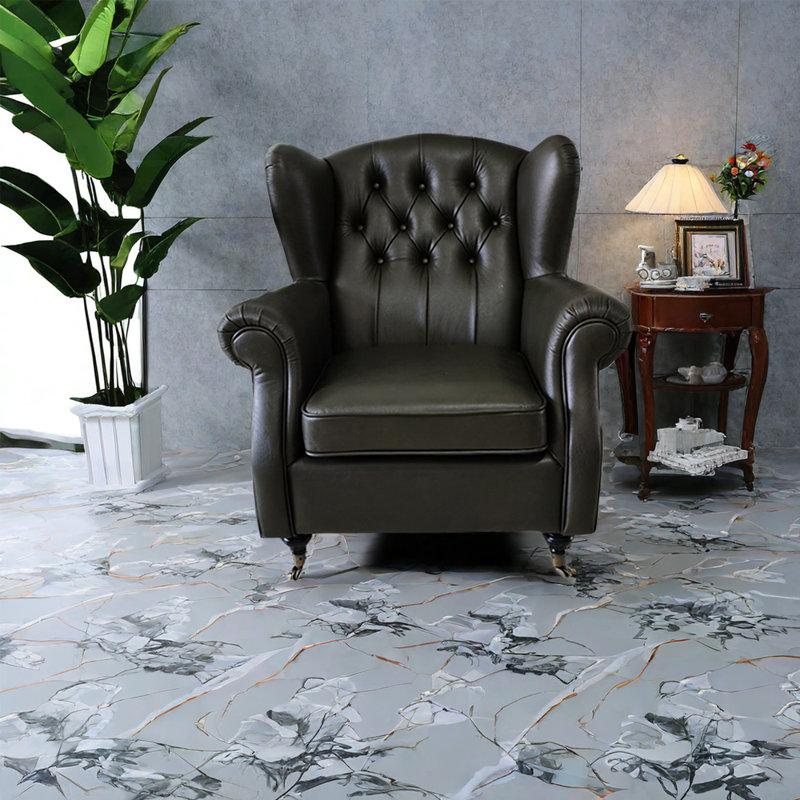 Fauteuil inclinable en bois massif et roulettes en acier inoxydable., Similicuir vert foncé