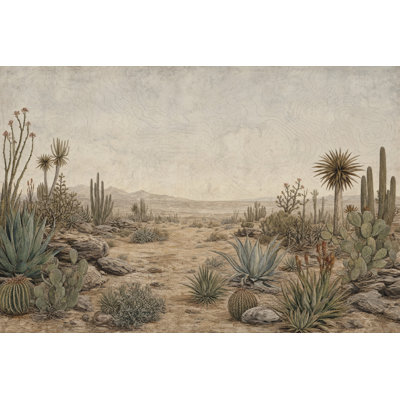 Papier peint texturé en papier Désert de paysage de cactus amovible