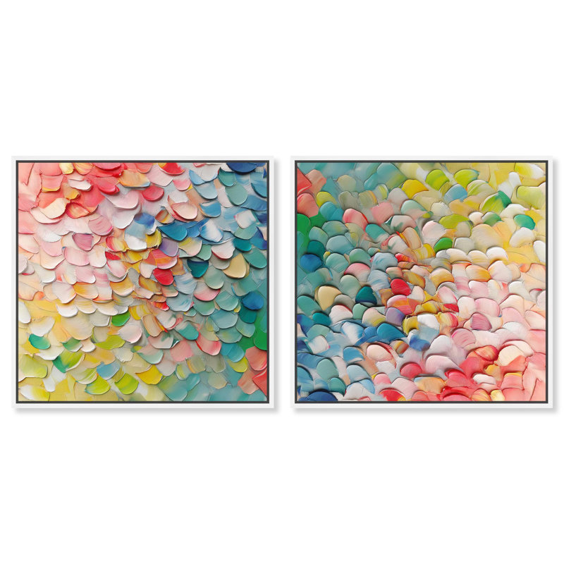 Colorful Fish Patterns II Set Canvas Flowy Abstracts by Art Remedy, 41" H x 41" W, White Framed