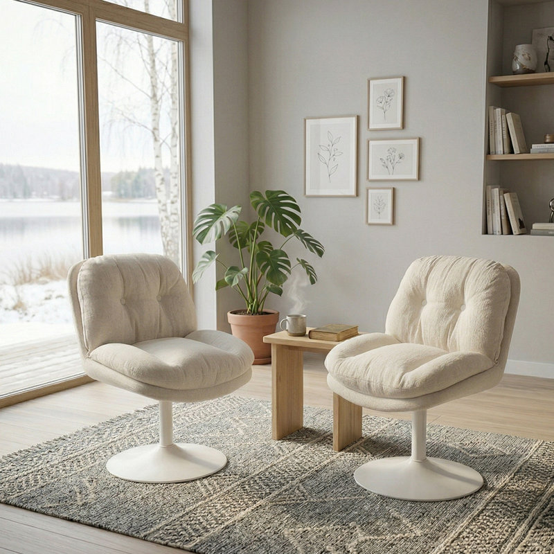 48cm H Tufted Boucle Upholstered Low Back Parsons Chair, White, White