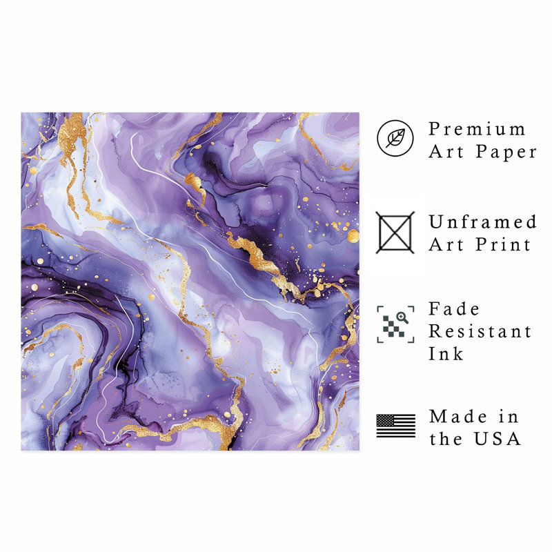 «Abstract Abstract», reproduction d'art moderne sans cadre, géode de marbre mauve et or IV, H 28 po x l 28 po