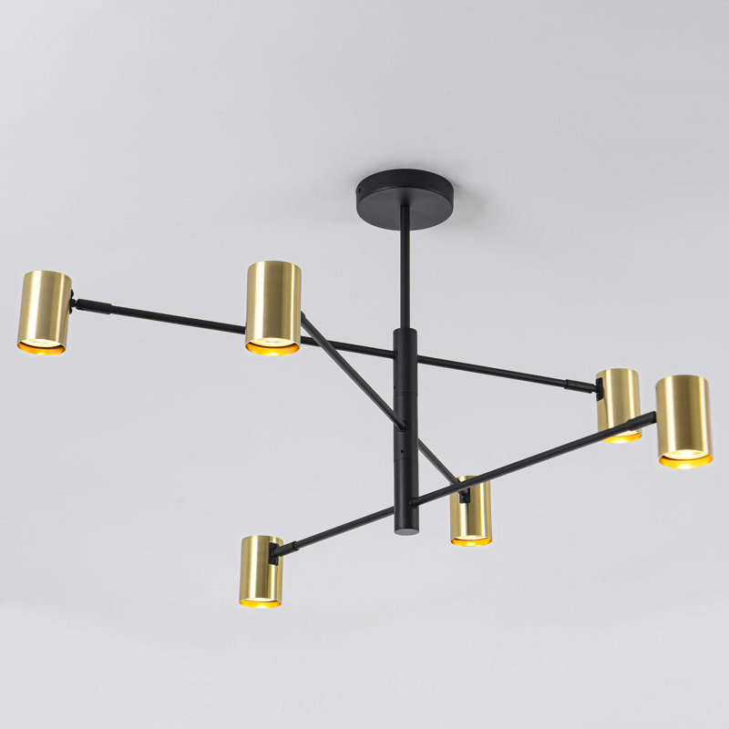 Teague 6 - Light Linear Chandelier, Black/Gold