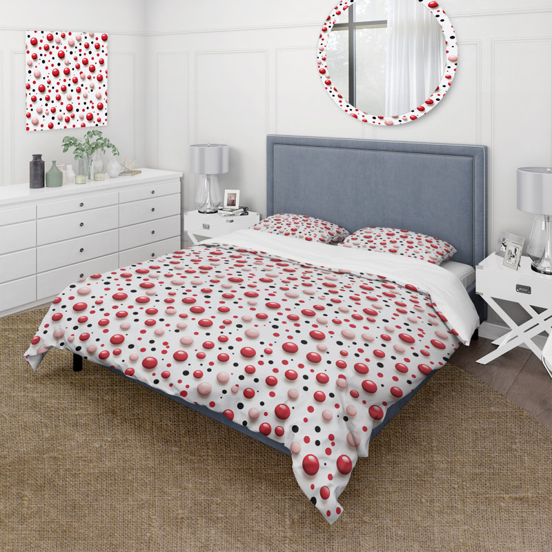 Ensemble de housse de couette à pois rouge Popart, Housse de couette simple + 1 taie décorative stan