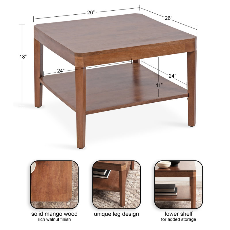 Ardentown Transitional Two-Tiered Square Coffee Table, Walnut