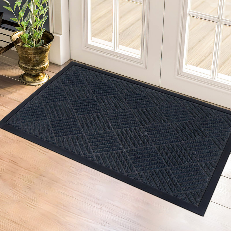 Tapis de porte extérieur antidérapant Angelita, L 24 po x L 46 po, Marine