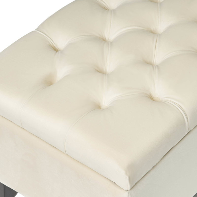 Bouton avec rangement à losanges beige, design, l 51 po x P 17,5 po H 17 po, tissu avec surpiqûre, accessoire de chambre à coucher polyvalent, structure en bois
