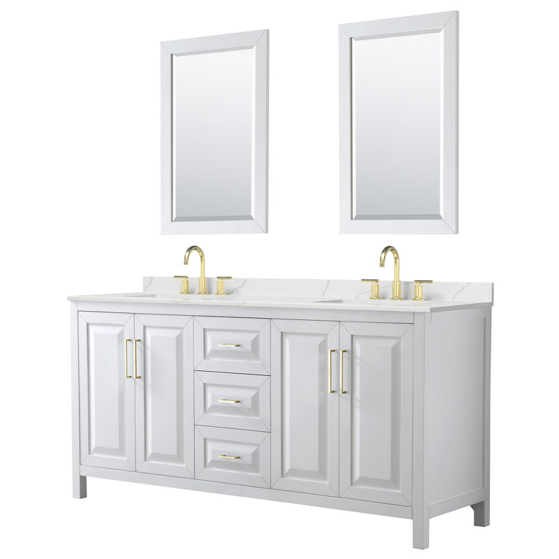 Daria 72'' W Vanity, White, Brushed Gold, Giotto Quartz