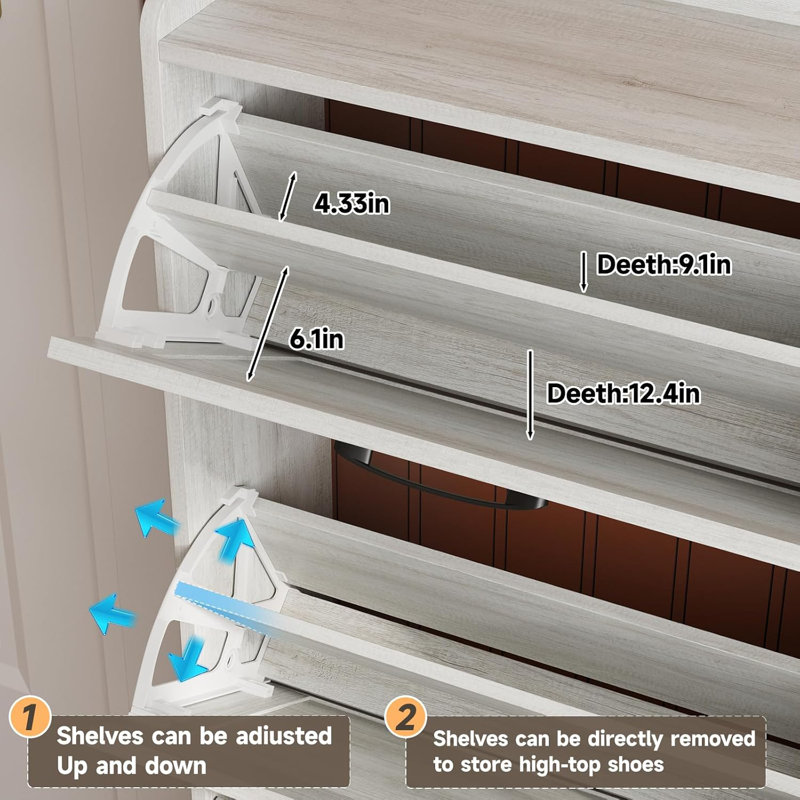 Freestanding Shoe Storage Cabinet With 6 Flip Drawers, Space-Saving Shoe Organizer With Metal Handles For Entryway, Narrow Shoe Rack Cabinet