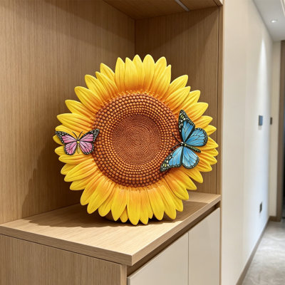 Sunflower Stepping Stone, Hand-Painted Resin Garden Stone, 9.6" Diameter, For Outdoor Walkway Patio Yard Or Wall Hanging Décor