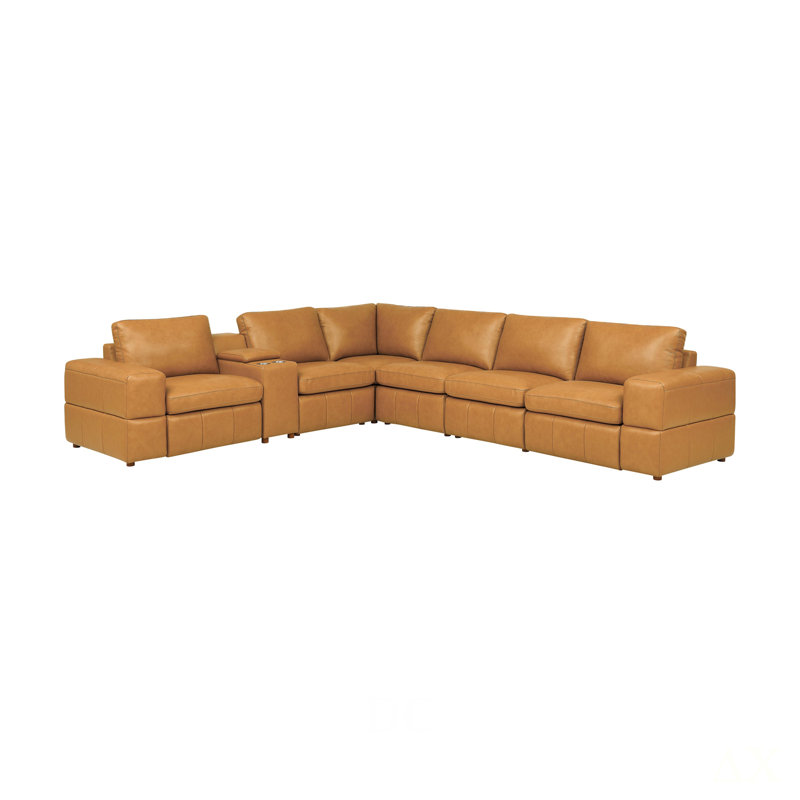 Canapé modulaire en cuir de première qualité avec accoudoirs assortis et deux sièges inclinables, Ginger Faux Leather