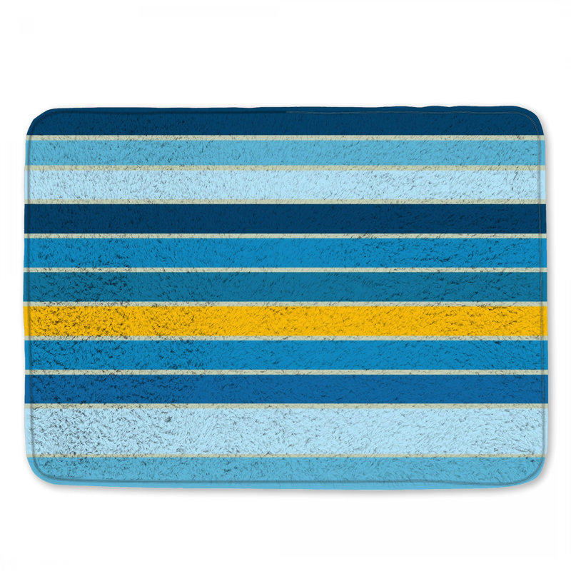 Tapis de bain à rayures bleues et jaunes, L 34 po x L 21 po