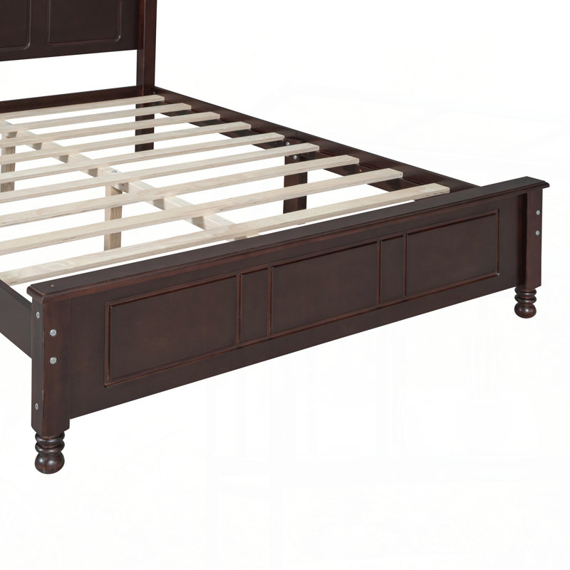 Ensemble de chambre à coucher 3 pièces, lit plateforme en bois et deux tables de chevet, Noyer, Grand