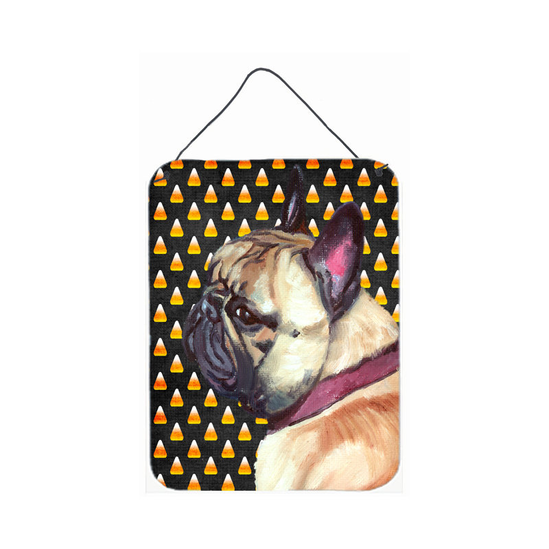 «Burniece Candy Corn», impression d'Halloween sur plaque, Bouledogue français (beige)