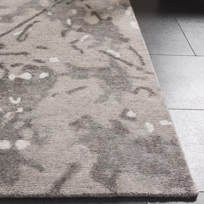 Tapis tibétain noué à la main en viscose / laine / coton à motif abstrait fumée, Rectangle 6 pi x 9 pi
