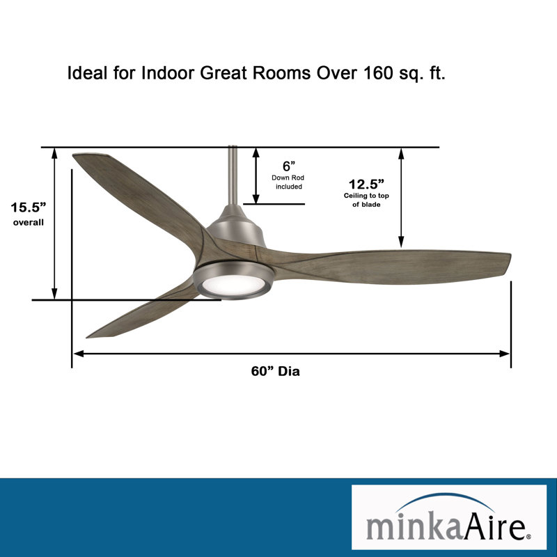 60" Sky Hawk 3 -Blade LED Standard Ceiling Fan with Remote Control and Light Kit Included, Burnished Nickel