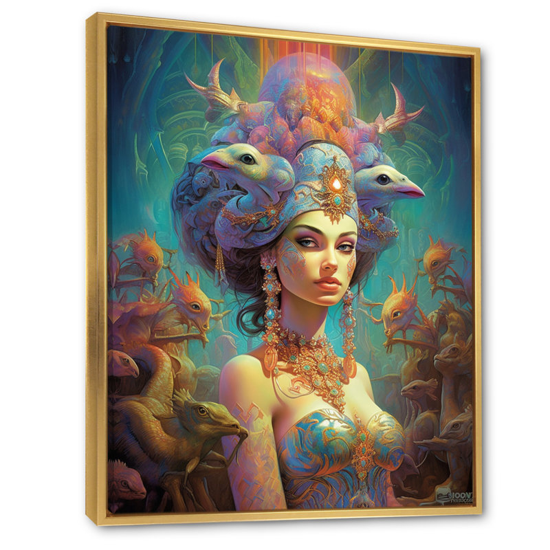 " Exquisite Goddess In Psychedelic Pastels ", 32" H x 24" W x 1" D, Gold Floater Framed