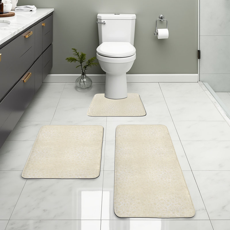  Ensemble de tapis de salle de bain ivoire ivoire et tapis rectangulaires 3 pièces