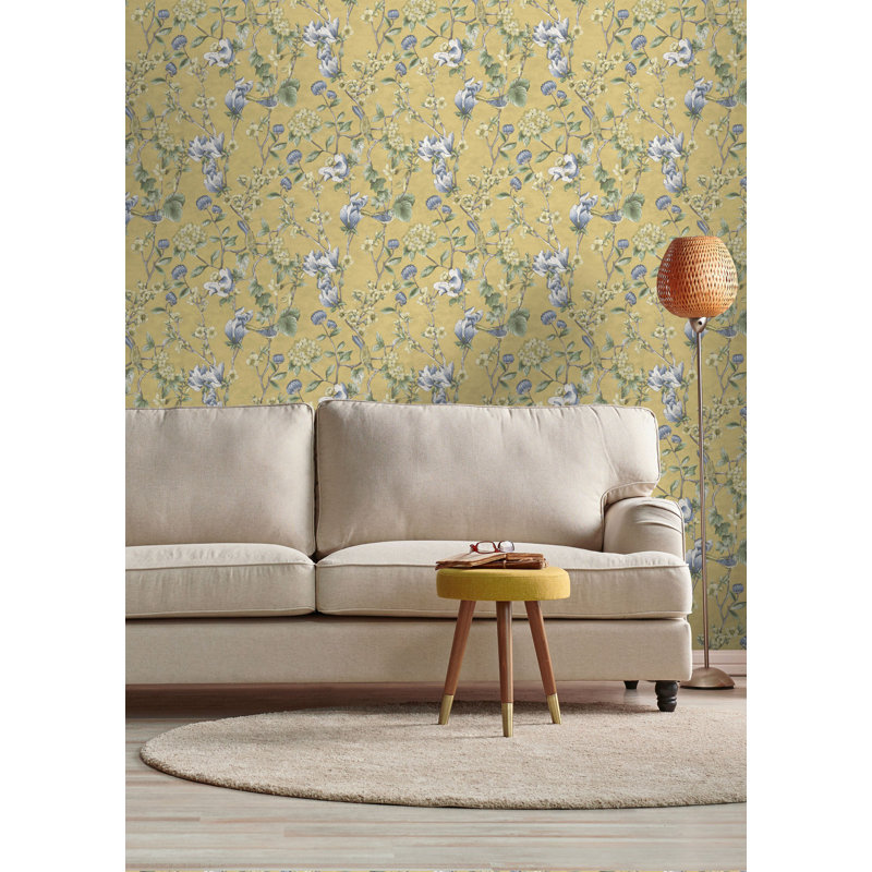 Papier peint floral, Jaune